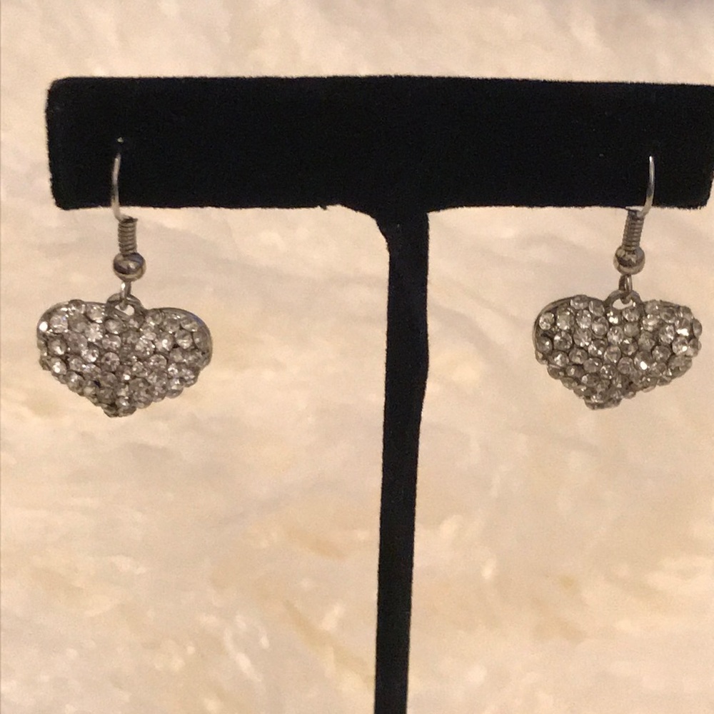 French wire heart rhinestone earrings